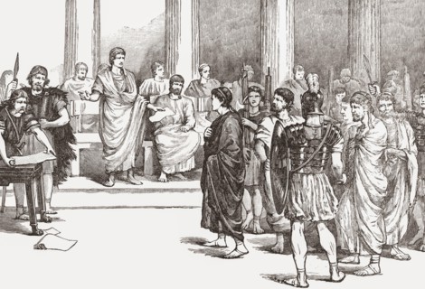 The Catilinarian conspirators before the Senate.  Roman patrician Lucius Sergius Catilina, 108–62 BC, also known as Catiline, is remembered for his failed attempt to overthrow the Republic.  After a 1...