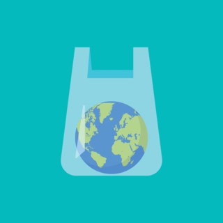 Plastic bag with planet earth inside. Concept of plastic pollution. Vector illustration