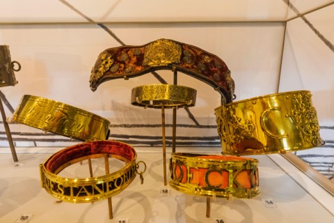 England, Kent, Leeds Castle, The Dog Collar Museum, Exhibit of Historical Dog Collars