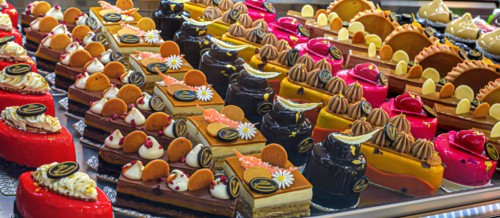French pastries on display a confectionery shop in France