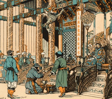 Marco Polo (c1254-1324), together with his father and uncle are received by the Kublai Khan (1215-1294). By Donn Philip Crane (1878-1944). In 1269, Niccolò Polo (c1230-c1294) and Maffeo Polo (c1230-c1...