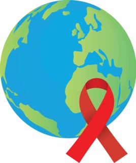 Earth globe with red ribbon, world AIDS day awareness