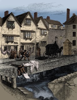 Washing clothing infected with cholera, Exeter, 1832. The second cholera pandemic (1829-1851) reached London and Paris in 1831.