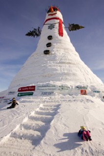A view the world's tallest snowman in Bethel Maine.