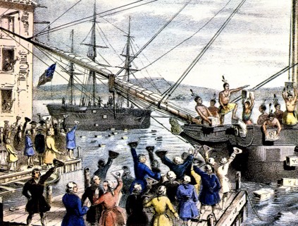 THE BOSTON TEA PARTY  An 1846 lithograph by Nathaniel Currier of the events on 16 December 1773