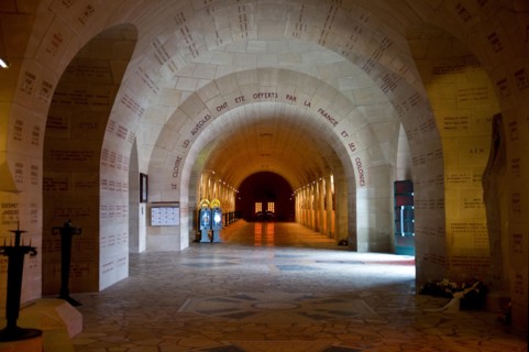 Inside the Douaumont ossuary built in 1932 is a memorial containing the remains of soldiers who died at the battle of Verdun
