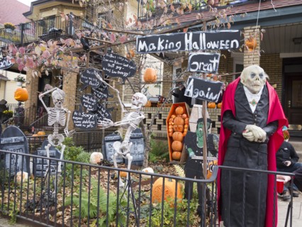 Home decorated for Halloween in the Kensington section of Brooklyn, New York, 2015.
