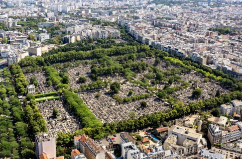 Montparnasse Cemetery (La Cimetière du Montparnasse) from the observation deck at the top of the Tour Montparnasse, Paris, France