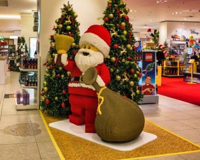 Berlin,Mitte,Alexanderplatz,Lego  Father Christmas in Toy Department in Galeria Kaufhof store at Xmas