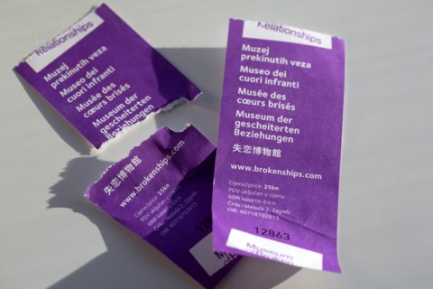 A ripped up ticket from the Museum of Broken Relationships in Zagreb, Croatia. The museum exhibits items and stories from broken relationships.