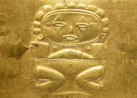 Ancient pre-Colombian artefact in the Gold Museum, Colombia, Bogota