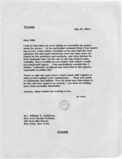 Letter from President Eisenhower to William E. Robinson; Scope and content:  This document relates to McCarthyism.