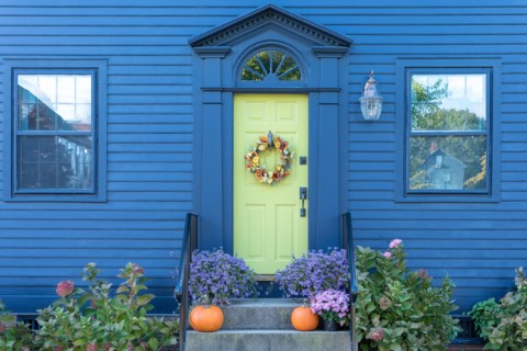 Typical traditional neat painted wooden clapboard house in Newport, Rhode Island, USA