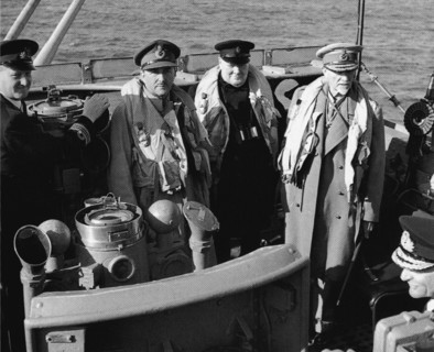 Churchill visiting the invasion beaches shortly after D-day.On his right Field Marshal Alan Brooke on left: Field Marshall Jan Smuts. 12th June 1944