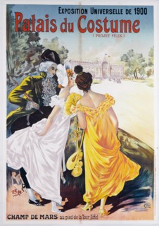 UNIVERSAL EXHIBITION 1900 PALACE OF COSTUME, EIFFEL L. Lemoine-Maudet, dit Lem. Imprimerie Chaix. Exposition Universelle de 1900, Palais du Costume, Champ-de-Mars. Affiche. Lithographie couleur, 1900....