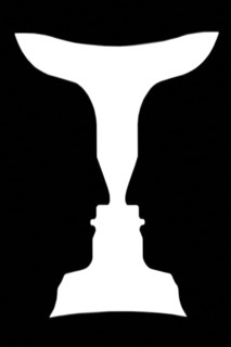 Figure-ground perception, face and vase. Figure-ground organization. Perceptual grouping. In Gestalt Psychology identifying a figure from background
