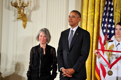 ***FILE PHOTO*** Louise GlŸck Wins Nobel Prize For Literature. In this file photo from September 22, 2016, United States President Barack Obama presents the 2015 National Humanities Medal to Louise Gl...