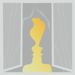 Optical illusion. Two human faces in window. Candle and faces. Vector illustration