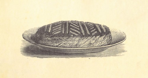 Antique illustration of king cake (galette des Rois). Published in Le livre de cuisine, par Jules Goufe, Librarie Hachette et Cie (Paris, 1874).
