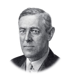 Portrait of USA President Thomas Woodrow Wilson Isolated on White Background