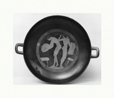 Art inspired by Terracotta kylix (drinking cup), Classical, ca. 470 B.C., Greek, Attic, Terracotta; red-figure, H. 5 in. (12.7 cm), Vases, Interior, two women with their garments, Exterior, obverse an...