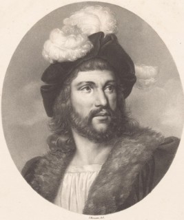 Portrait of knight Pierre du Terrail de Bayard, Joseph Beaume, 1823 - 1827, print maker: Joseph Beaume, (mentioned on object), printer: François Jean Villain, (mentioned on object), publisher: Jean Pi...