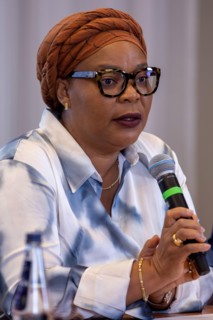 Krakow, Poland. 23rd June, 2022. Leymah Roberta Gbowee a Liberian peace activist and 2011 Nobel Peace Prize laureate, during a press conference while visiting Cracow, Poland, to meet with Ukrainian re...