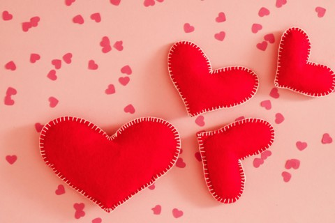 saint valentine day greeting card red felt hearts