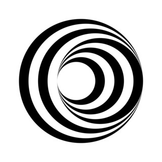 Op art circle. Black and white stripes make optical illusion. Swirl rotation effect. Sphere tunnel visual trick. Symmetric round object. Vector