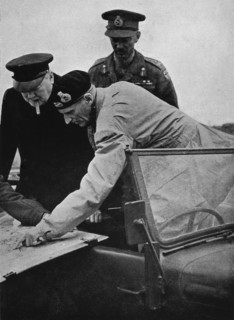 Churchill, Montgomery and Alexander consulting map. Normandy June 1944