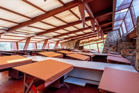 Scottsdale, Arizona, USA- September 20, 2022: Interior View of Taliesin West school studio, winter home of famed architect Frank Lloyd Wright.