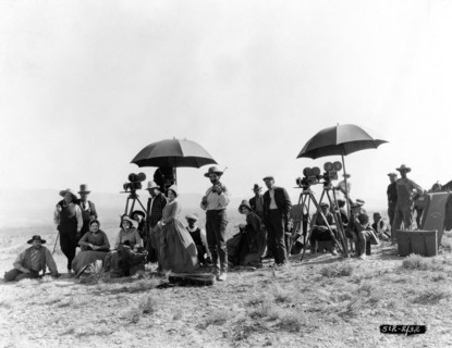 ALAN HALE (3rd from left) Director JAMES CRUZE (in checked jacket near left camera) TULLY MARSHALL (in front of 2 cameras at right) and other Cast Members and Movie Crew (including mood music violinis...
