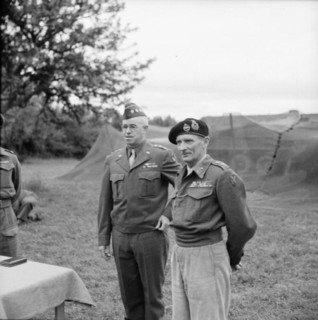 The British Army in Normandy 1944 General Montgomery with General Omar Bradley, commanding US 1st Army, at 21st Army Group HQ, where Bradley was presenting medals to British officers, 13 July.