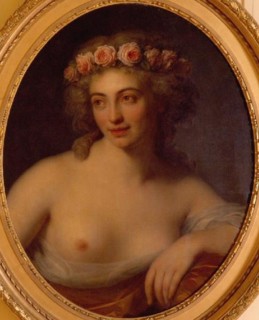 Vestier - Grande tête d'étude de femme couronnée de roses, 1789.