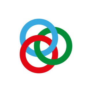 Borromean rings. Three simple closed curves. Three colored intersecting circles, rings. Vector illustration. EPS 10.