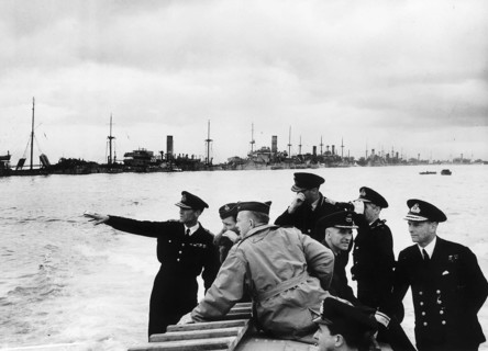 Normandy Invasion 1944 Rear Admiral Sir Philip Vian Admiral Sir Bertram H Ramsay Air Vice Marshal Sir Arthur Tedder General Bull USHQ Admiral Rivett Carnac Commodore Douglas Pennant on board LCP as th...