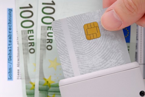 Elena, chip card and bank notes