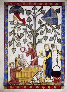 Ladies preparing the bath of poet Jakob von Warte. Codex Manesse.