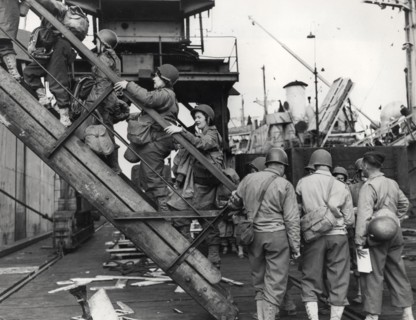 WW11. Military nurses boarding a ship bound for Normandy