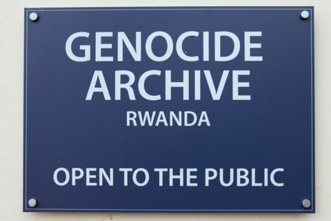 Sign for the Genocide Archive at the Kigali Memorial Centre at Kigali, Rwanda.