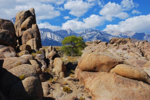 The Alabama Hills with Mount Whitney in the background, Lone Pine, California USA