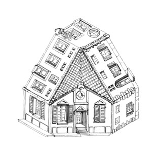 Three way impossible house black ink on white