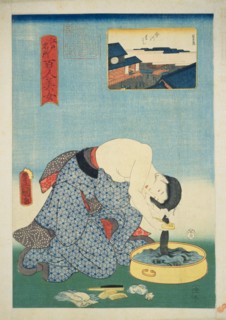 Edo Meisho Hyakunin Bijo ( 100 Beautiful Women from Celebrated Place in Edo ) Imagawa Bridge ,1858, Utagawa Toyokuni III, Utagawa Kunihisa