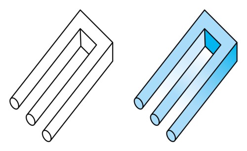 Blivet, impossible trident, a kind of optical illusion. Impossible object and undecipherable figure. Also impossible fork and devils tuning fork.