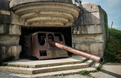 World War II gun battery of Longues-sur-Mer in Normandy, France.