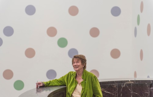National Gallery, London, UK. 16 January, 2019. “Messengers”, a new large-scale permanent work by Bridget Riley (pictured), is unveiled by the artist at the National Gallery. The wall painting by the ...