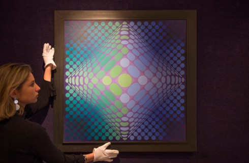Bonhams, New Bond Street, London, UK. 4 March, 2019. Bonhams Post-War and Contemporary art sale preview is lead by important contemporary artists including Christopher Wool, Josef Albers, Jannis Koune...