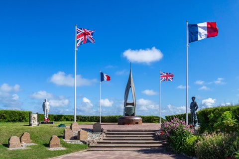 Monument of the Flame (La Flamme) or Kieffer monument, Free french World War Two D-day memorial at Sword Beach, Ouistreham, Normandy, France.