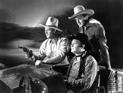 JOHN WAYNE MAX TERHUNE RAY CORRIGAN as The Three Mesquiteers in THREE TEXAS STEERS 1939 director George Sherman Republic Pictures