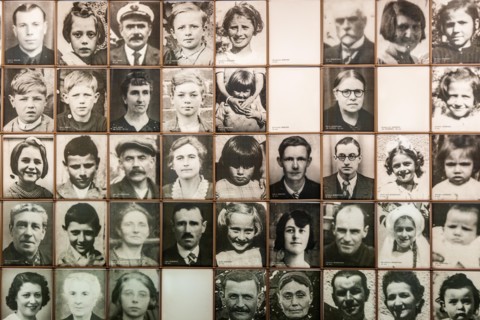 Photographs of some of the victims of the 1944 Nazi massacre, Oradour-sur-Glane, France, Europe.